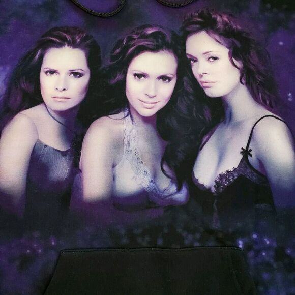 Charmed Dumbgood Womens Size M Comic Big Print Embroidered Hoodie Purple Black - Picture 2 of 9